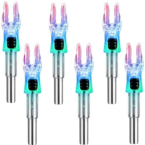 DEEPOWER 6 Pack X Lighted Archery Nocks for Arrows .204 Inside Diameter Lighted Arrow Nocks for 5.2mm Arrows Shafts with ON/Off Switch (Strobe)