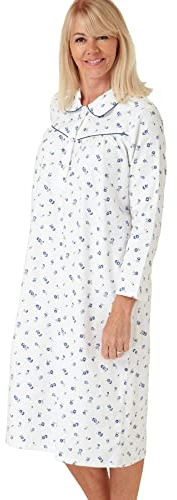Marlon Womens Candace Brushed Cotton Printed Peter Pan Collar Nightgown Camicia da Notte, Nina Blu Oceano, 20-22 Donna