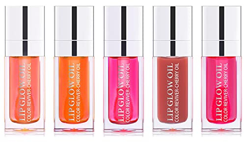 Keptfeet Lipgloss Set Lip Oil Lip Glow Oil, Uicy Bomb Lippenöl Essenz, Nicht Klebriges, Feuchtigkeitsspendendes, Getöntes Lippenöl, Klar, Verhindert Spröde Lippen, Geschenke