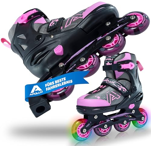 Apollo Champion Patines en Línea Ajustables 31 a la 42, para Niños, Niñas y Adultos, Ruedas LED, Chasis de Aluminio, Cómodos y Seguros