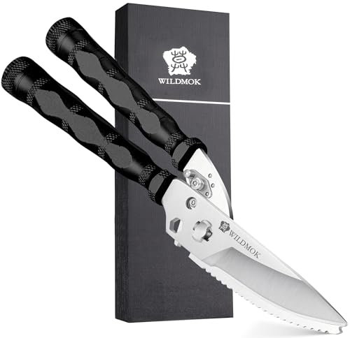 WILDMOK Cisailles à Volaille Robustes - Cisailles d'extérieur à Volaille Multifonctions en Acier Inoxydable de 21,6 cm, Ciseaux de Cuisine Ultra tranchants pour Camp en Plein air, Noir