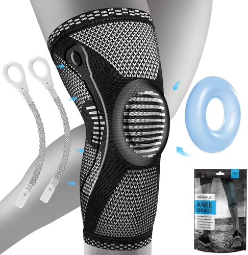 POWERLIX Ginocchiera con supporto e imbottitura per alleviare il dolore, ginocchiera medica a compressione, per uomini e donne, ginocchiere, per corsa, basket, pallavolo, S