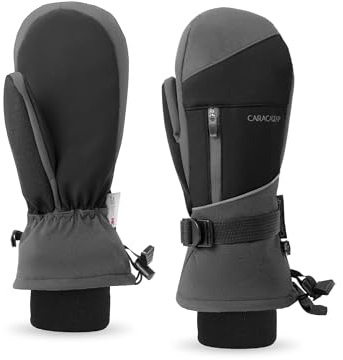 Caracaleap Skihandschuhe Herren Damen Fäustlinge Handschuhe Wasserdicht Winterhandschuhe für Skifahren Snowboard Wandern Fahrradhandschuhe Grau M-L