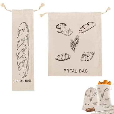 Sac à Pain en Lin avec Cordon - Ensemble de 2 sacs réutilisables pour pain, en lin avec doublure plastique, idéal pour le stockage du pain et du levain, taille standard