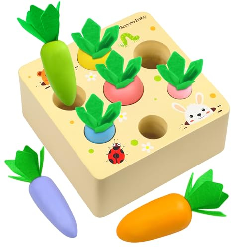 Juguete de madera a partir de 1 año – Juguete Montessori para 1 2 3 años – Juego de clasificación de zanahorias para 12 meses – Puzzle de madera – Juguete de motricidad fina – Juguete educativo