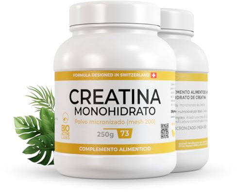 Creatina Monohidratada 100% Pura Micronizada – Fuerza, Energía y Rendimiento Deportivo | BioActiveLabs | Máxima Disolución, Sabor Neutro | 250 g