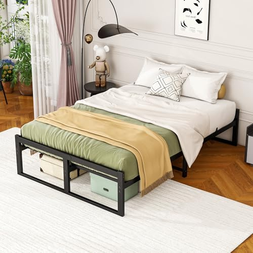 VECOCHO Cadre de Lit, 140 x 190 cm, säng 140 x 190, med ribbrost, metallsäng, 140 x 190 – 32 cm, höjd förvaringsutrymmessäng, sängram 140 x 190 cm, plattformssäng av metall, dubbelsäng, ingen