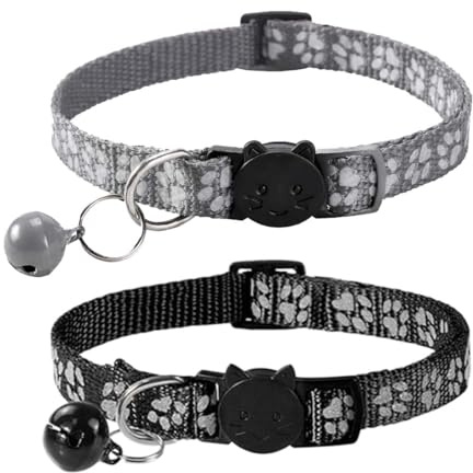 Quesuc Collier Chat Anti Étranglement, 2 Pcs Réglable Collier Pour Chat Chaton Chiot Avec Clochette Et Boucle De Sécurité(Noir, Gris)