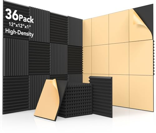 AUSLET 36 Pack Acoustic Foam Panels with Self-Adhesive, 12x12x1 Inches Wedge Soundproofing Panels for Walls, High Density Soundproof Foam for Studio, Home Office, Gaming Room