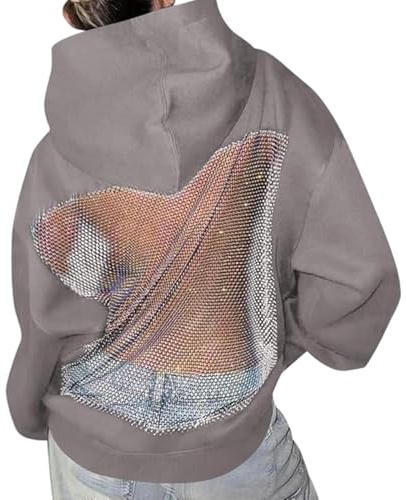 Angxiwan Backless Mesh Hoodie Women See Through Back Mesh Long Sleeve Tops Breathable Back Hollow Out Hooded Pullover With Pocket Oversized Transparent Y2K Streetwear Party Clubwear c