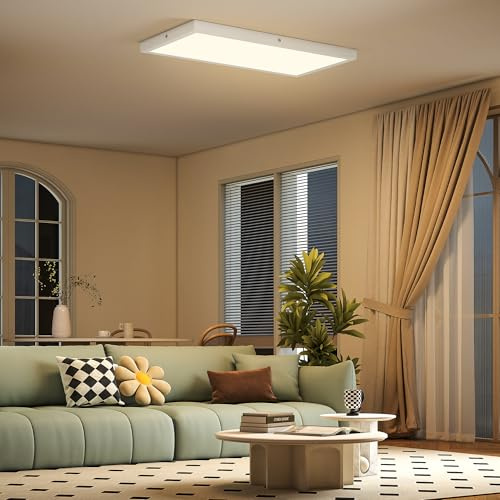 HOMCOM Set 2 Plafoniere LED Sottili dal Design Minimal e Moderno con Colore Regolabile, Lampadario LED in Acciaio e Plastica, 60x30x3.7 cm, Bianco