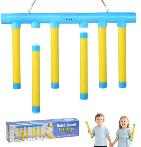Daimeitec Catching Sticks Games Adjustable 3 Speed Reaction Game that Promotes Hand-eye Coordination, Drop Stick Challenge Family Game Adult Gift for Kids at Christmas Birthday (Yellow 6 Sticks)