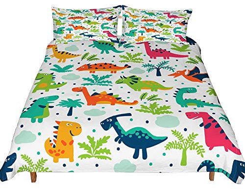 BeSpring Boys Cartoon Dinosaur Family Bedding Set Twin Full Queen King Size Bedclothes Duvet Cover Set 3 PCS Bed Linen Set No Filling