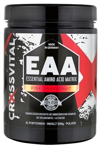 EAA Pulver I CROSSVITAL I PINK GRAPEFRUIT I vegan I 500g I Aminosäuren I Vitamin B6 I made in Germany