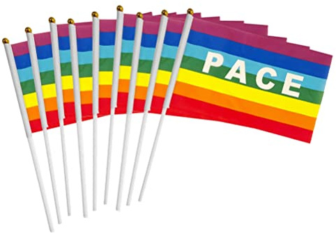 Stick Flag Pace, Pace Flag Mini Bandiera della Pace Bandiera Arcobaleno con Bandiera PACE Bandiera della Pace in Poliestere - 50/100 pezzi