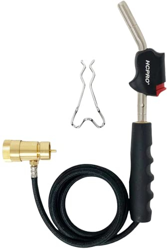 HCPRO HC-BZT5 MAPP Gas Torch Kit with 5ft Propane Hose Self-Igniting Swirl Flame Soldering Torch Head for HVAC Plumbing Welding Brazing Copper Pipe Repair Heating Tool