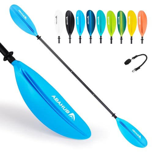 Abahub Kajak Paddel verstellbar 220cm bis 240cm Aluminium Doppelpaddel mit Paddelleine für Kajakfahren Aluminiumlegierungs Schaft Kunststoff Klingen Schwarz/Weiß/Blau/Grün/Orange/Gelb/Türkis