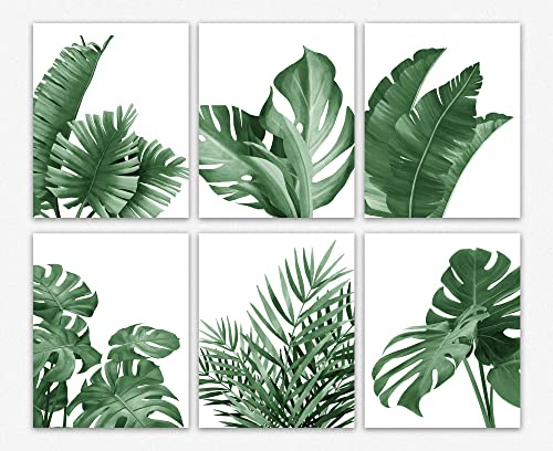 Tropical Leaves Küchenwanddekoration - Tropical Wandkunst Wohnzimmer Dekor/Leaf Wall Decor, Room Decor & Farmhouse Decor/Green Decor Living Room/Küche Vintage Dekor (20cm x 25cm, Green)