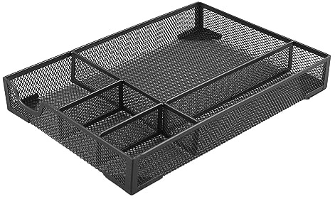Bandeja Organizadora de Cajones de Malla Metálica de 5 Rejillas, Cesta de Almacenamiento de Escritorio de Metal Antideslizante para Carpetas de Archivos, Correo Negro