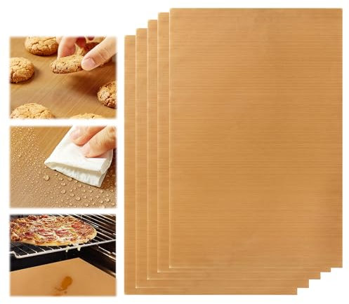 MUYAPAY Tappetini da Barbecue Set,5 Pezzi Carta da Forno Riutilizzabile, Stuoie Barbecue Antiaderente resistente al calore, per Forno, Cottura al Forno, Barbecue, 30 x 40 cm Craft Mat