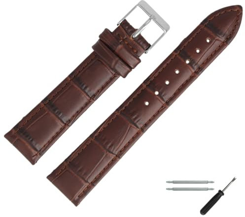 MARBURGER Uhrenarmband 20mm Leder Braun Silber Alligator Prägung Mit Naht - Montage Set 2772032000120