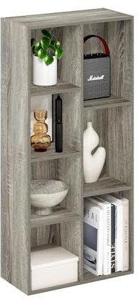 Furinno LUDER Book Shelf, 7-Cube Bookshelf, Bookcase, 9.4 x 19.5 x 41.7, for Living Room, Bedroom, Home Office, French Oak