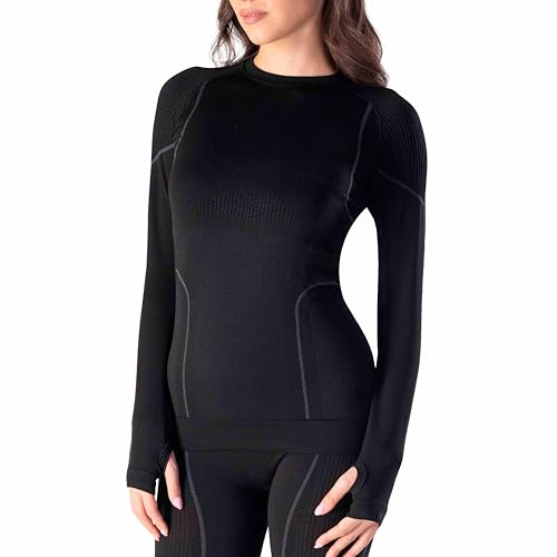 Risalti Maglia Termica Donna Lana Merino Tech - Intimo Termico Donna Invernale Manica Lunga Traspirante, Abbigliamento Termico Senza Cuciture - Made in Italy