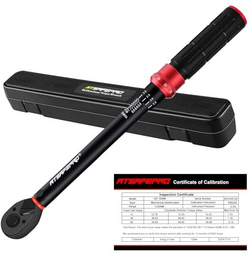 ATsafepro clé dynamométrique 3/8'', cle dynamometrique 5-60 Nm, 72 Dents clef dynamometrique moto,Précision ± 3% Cliquet pour les outils d'entretien des vélos et moto