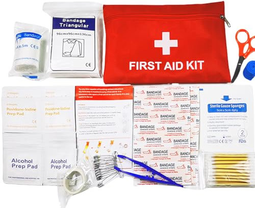 Medi Mini First Aid Kit, 14 kinds74 Pieces Small First Aid Kit for Travel, Home, Office, Vehicle, Camping, Workplace & Outdoor (Red)