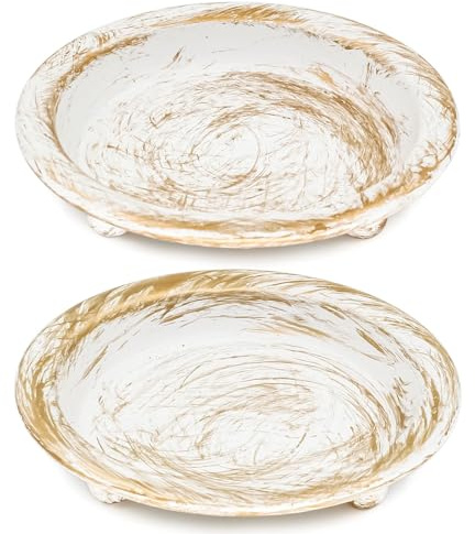 Thindolex Juego de 2 portavelas de Hierro Blanco/Dorado, portavelas Estilo platillo de Metal para Velas de Pilar/perfumadas/sin Llama/Bola, Soporte Decorativo para Centro de Mesa, Blanco/Dorado