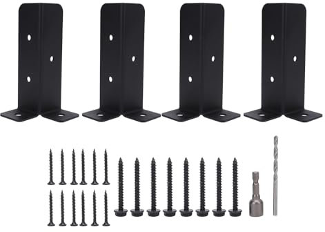 Luocute Supports D'ancrage de Poteau, 4 Ensembles de Supports de Base de Poteau en Métal, Kit de Montage de Support D'ancrage de Poteau pour Support de Terrasse, Garde-corps, Mains