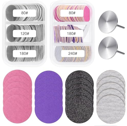 Sanding Disc for Drill, 120Pcs 80/120/180/240 Grit Round Pedicure Replacement Sanding Paper Discs for Electric Nail File Bits, Emery Boards for Nail with 2 Metal Bit for Dead Skin Foot Callus Remover