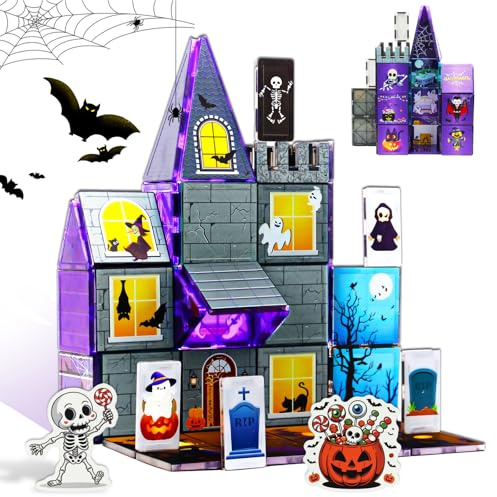 MAYAPHILOS 64 Pezzi Halloween Costruzioni Magnetiche, Orribile Costruzioni Magnetici per Bambini, Magneti costruzione Giocattoli Montessori per Ragazzi e Ragazze di 3+ anni