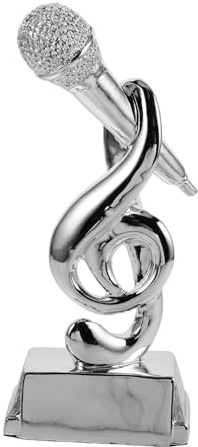 VICASKY Trophée Microphone Argenté Décoratif en Résine 20 Cm Prix Musique Karaoké Récompense Concours Chant Fête