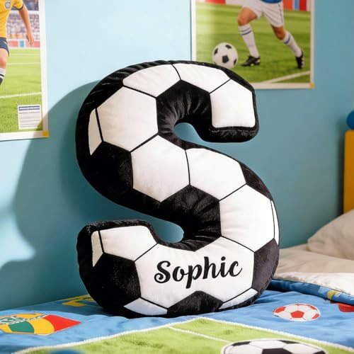 SOUFEEL Cuscino Personalizzato Calcio con Nome, Cuscino con Iniziale Personalizzabile, Cuscino Decorativo Divertente a Forma di Lettera, Cuscini Divano e Letto, Idea Regalo per Festa e Compleanno