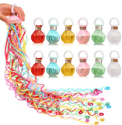 FONHREW 12 Piezas Serpentinas de Lanzamiento a Mano Para Cumpleaños Los Confeti de Boda Bomba Serpentina Fácil a Tirar Sin Ensuciar para Navidad Nuevo Bodas Cumpleaños Carnaval (Color)