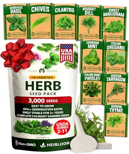 HOME GROWN 10 Herb Seeds for Planting 3,000+ Non-GMO Heirloom Seeds | Extra Large Variety Pack Herb Kit – Indoor Outdoor & Hydroponic | Culinary Seed Set | Grow Your Own Herbs | Gift for Beginners