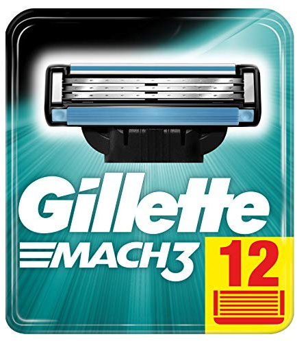 Gillette Mach3 Razor Blades, 12 Replacement Blades for Men's Wet Razors with Triple Blade