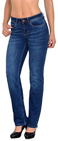 ESRA Damen Jeans-Hose Jeanshose gerader Schnitt Straight-Fit Jeans Damen High Waist bis Übergröße Große Größen G600