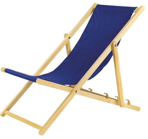 BAS Liegestuhl klappbar aus Holz - blau Leichte Klappliege - Faltbare & verstellbare Sonnenliege für Garten, Strand & Balkon - Gartenliege mit Atmungsaktiv Stoffbezug - Mischgewebe