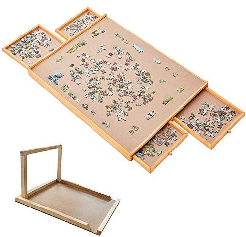 QXTT Puzzletisch Mit 4 Schubladen Puzzleplateau Aus Holz Puzzle Tisch Puzzle-speichersystem Für 500-2000 Stück Puzzleunterlage Mit Ebener Arbeitsoberfläche Mit Puzzle Ständer,2000pc