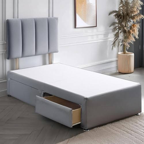 ComfoRest 4 Panel 3FT Single Divan Bed with Drawers (x2) – Silver base and 24 inch headboard sturdy base for all mattress types, easy assembly, UK made