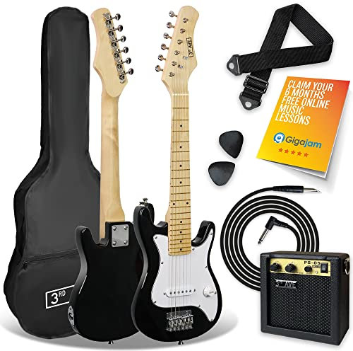 3rd Avenue E-Gitarre für Kinder, 1/4-Größe, Anfänger, 6 Monate, inklusive 5 W Verstärker, Kabel, Tasche, Plektren und Gurt, Schwarz Weiß, STX30BWPK