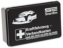SmartEm KFZ-Verbandkasten DIN 13164:2022 - Erste Hilfe Kasten für Auto und Motorrad, inkl. Verbandsmaterial und Anleitung, kompakte Größe, robuste Ausführung aus PP Kunststoff