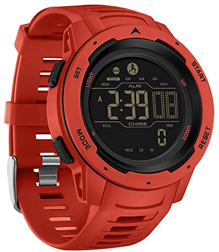 Reloj digital militar para hombre, contador de calorías, podómetro, cronómetro, alarma, multifunción, retroiluminación LED, 5 ATM, resistente al agua, para hombre, rosso, Deportivo, militar