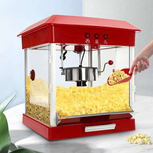 Rot Gegenplatte Mais Popper,Popcornmaschine Gastro, Profi-Gastro-Popcorn-Maschine mit Edelstahl-Topf, 800 Watt (Popcorn Machine, Popcornmaschine Gastronomie, Zuckerwatte)56 * 56 * 63cm