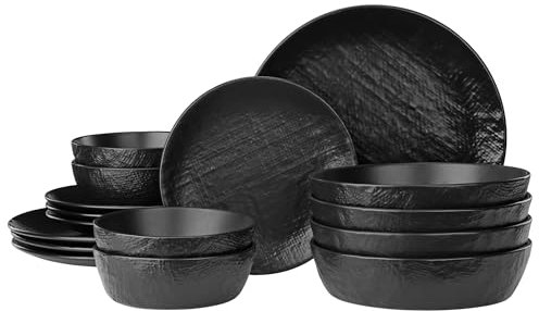 Navaris Service vaisselle en gres - Service de table complet 16 pièces pour 4 personnes avec 4x grande assiette plate 4x petite assiette plate 4x bol 4x tasse