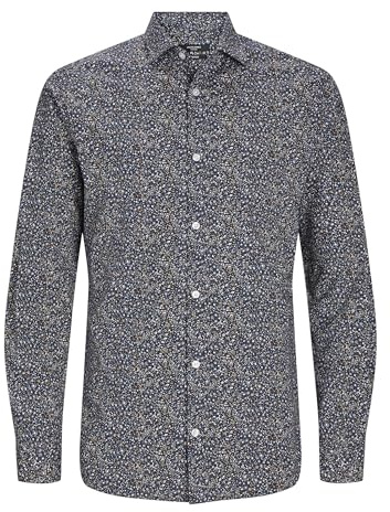 JACK & JONES Jprblablackpool Ls Aw24 Sn T-Shirt Stretch Chemise de Loisirs, Night Sky/Fit : Slim fit, M Homme