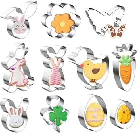 ZesNice 11 pcs Easter Biscuit Cutters Stainless Steel Cookie Cutters Biscuit Cutter Cookie Cutter Biscuit Stamp Fondant for Easter Cookies Egg Rabbit Chick