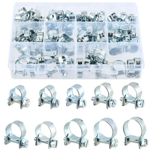 85Pièces Collier de Serrage Réglables 7 à 18mm,Collier Serrage Métallique Collier Durite Mini Colliers de Serrage pour Mini Conduite de Carburant,Tuyau D'échappement,Tuyau D'essence,Machine à Laver